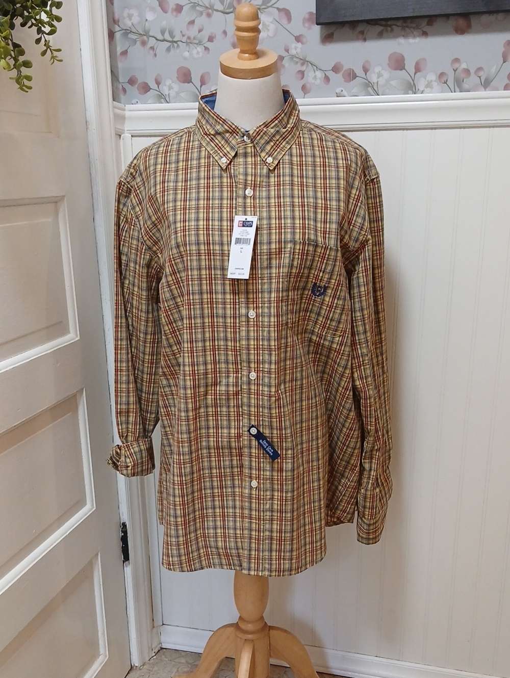 Chaps Men’s Plaid Button-Down Shirt in Brown and Tan